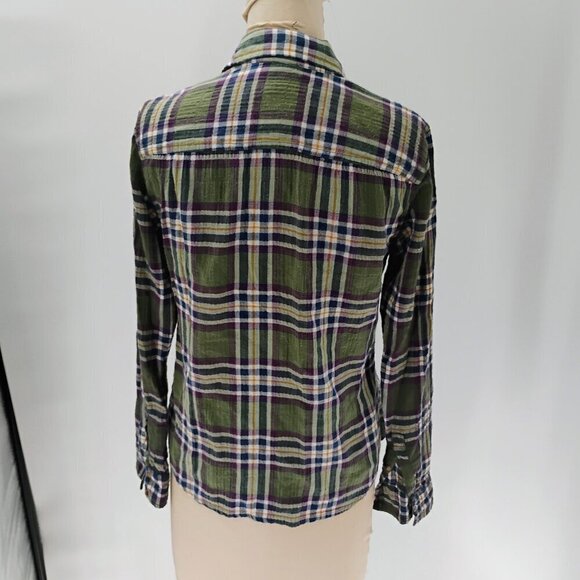 Abercrombie & Fitch Women's Olive Green Plaid Button Up Boyfriend Shirt flannel - Picture 4 of 11